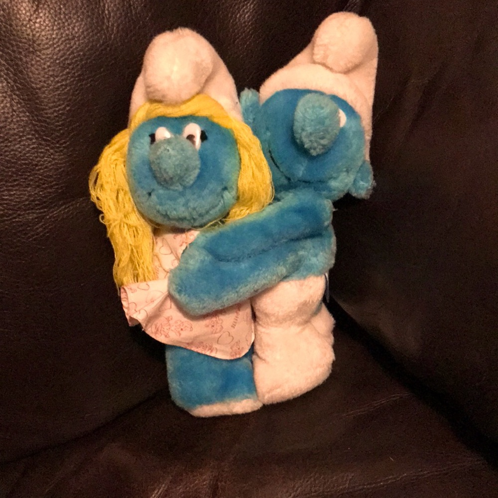Vintage Smurf & Smurfette Plush - Hugging Pair - 1982 Collectible